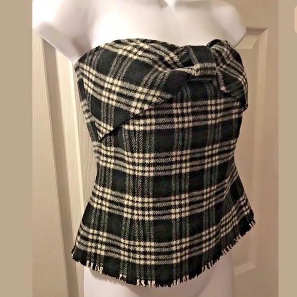 GAY GIANO Plaid Strapless Top Tartan Wool Shirt Bow Corset Fringe Vende Moda - Picture 8 of 8